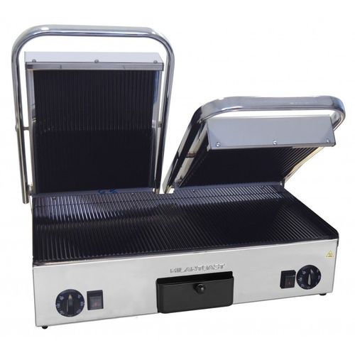 Grill Double Vitrocéramique 220-240v 2,99kw Plaque Inférieure Rainurée, Plaque Supérieure Rainurée