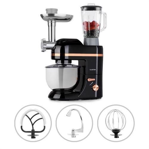 Klarstein Lucia Elegance Robot de cuisine multifonction sans BPA avec hachoir & mixeur , 1300W , 6 vitesses , bol inox 5L , fonction Pulse , nombreux accessoires ¿ Noir