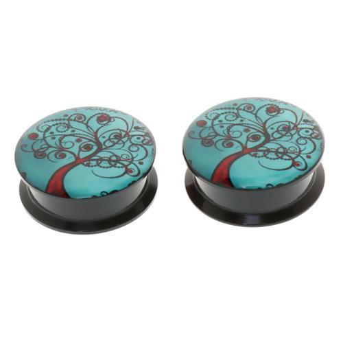 Paire Expander Oreilles Clous Tunnel Acrylique Motif D'arbre Bleu Noir 20mm