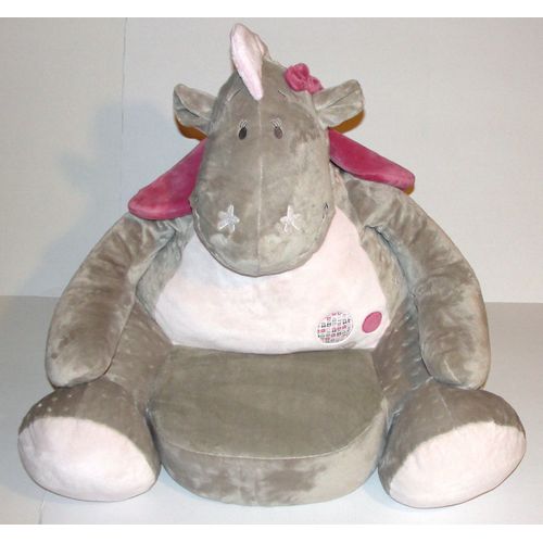 Victoria Le Dragon Rose Mauve Gris Doudou Peluche Fauteuil Ou Sofa Noukie's 50cm