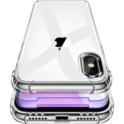 Coque Iphone Xr, 2 Pack Verre Trempé Protecteur Écran, Clair Silicone Bumper Shock-Absorption Anti Dérapante Cover -Transparent