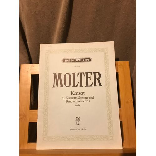 Molter Konzert N°1 En La Majeur Partition Clarinette Et Piano Ed. Breitkopf 8401