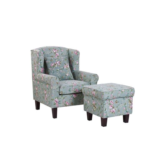 Fauteuil En Tissu Vert À Motif Floral Avec Repose-Pieds Hamar