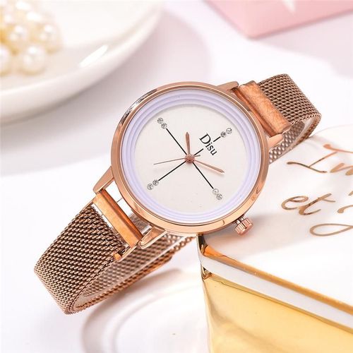 Montres À Quartz Pour Femmes, Élégantes, Mode De Luxe, Diamant, Or Rose, Bracelet En Maille Magnétique, Simples, Cadeaux