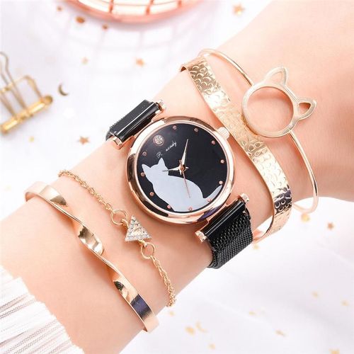 Montres À Quartz Pour Femmes, Bracelet En Maille, Surface Diamant, Montre Chaton, Mode, Boucle Magnétique En Acier 10mm, Livraison D