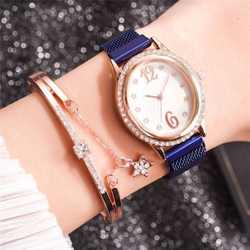 Montres À Boucle Magnétique Pour Femmes, De Qualités, Diamant, Bracelet En Maille, En Acier Inoxydable, 10mm, Tendance