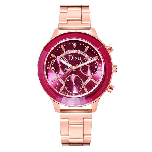 Montre-Bracelet En Acier Inoxydable Pour Femmes, Rose Or Rouge, Montre À Quartz, Marque De Mode, Décontractée À Trois Yeux, Échelle
