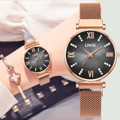 Montre Minimaliste En Acier Inoxydable Pour Femmes, Montre-Bracelet À Quartz Avec Boucle Aimantée, Simple, Diamant Rom, Échelle