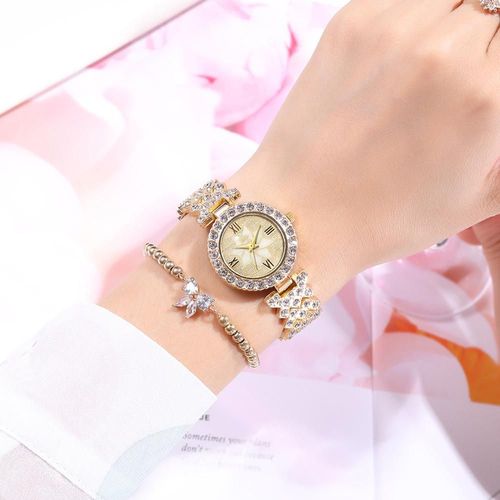 Montre De Luxe En Acier Inoxydable Et Diamant Pour Femmes, Montre-Bracelet Élégante À Quartz De Qualité
