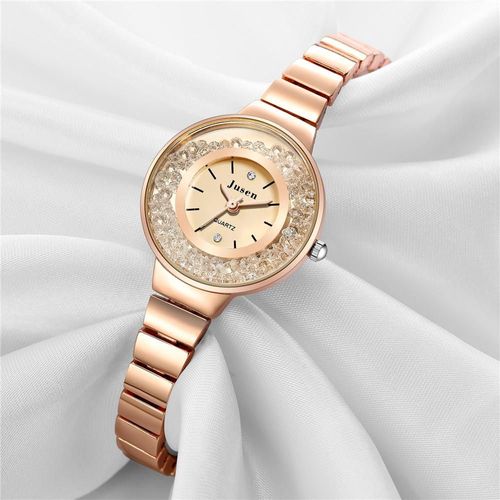 Défilement De Luxe Brillant Strass Femmes Montres En Acier Inoxydable Bracelet En Or Rose Femmes Montres À Quartz Relojes Mujer