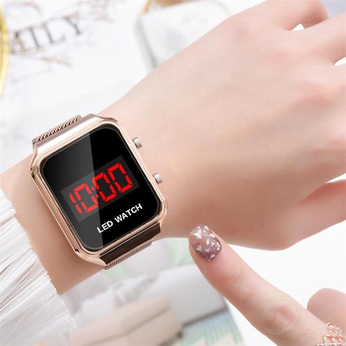 Montre-Bracelet Magnétique En Acier Inoxydable Pour Femmes, Montre-Bracelet Électronique Led Rose Or, Minimaliste