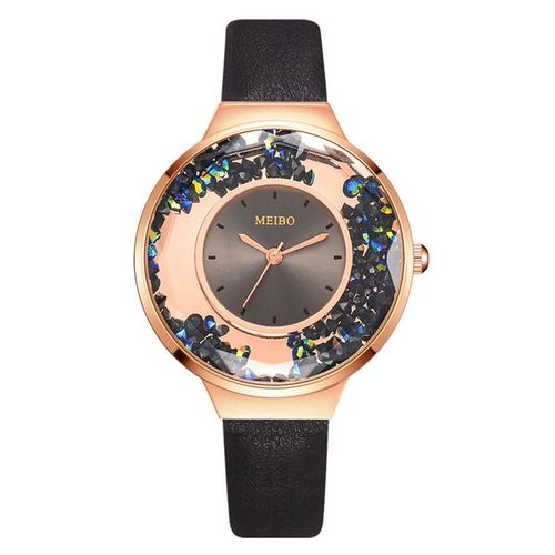 Montre De Luxe Diamant Brillant Pour Femmes, Bracelet À Quartz En Cuir Pu, Mode, Robe Ciel Étoilé, Collection Nouveauté Décontracté