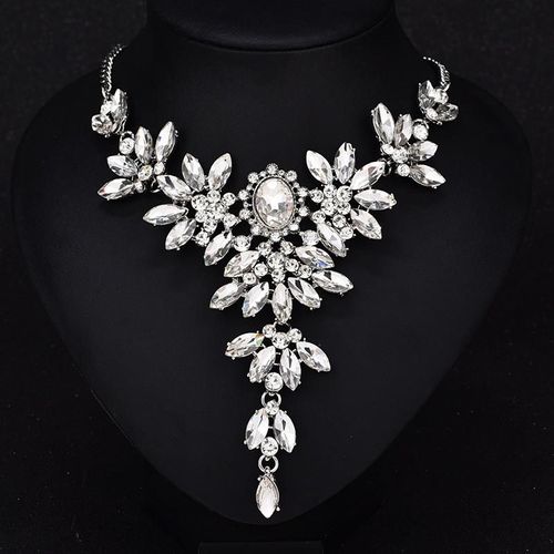 Ensemble De Fleurs De Style Exagéré À La Mode, Collier Plaqué Sous Vide Avec Pendentif En Verre De Cristal, Série De Pierres Précieu
