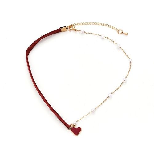 Collier Ras Du Cou En Tissu Pour Femme, Imitation De Perles, Couleur Or, Pendentif C¿Ur D'amour, Bijoux Féminins