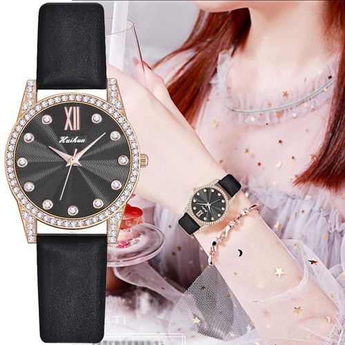 Montres De Luxe En Strass Pour Femmes, Montre-Bracelet À Quartz En Cuir, Design De Surface Coupée, Qualité Féminine, Cadeaux