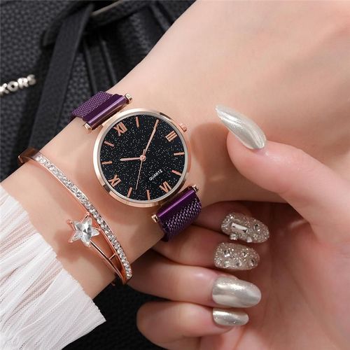 Montre Magnétique Pour Femmes, Montre-Bracelet De Luxe En Acier Inoxydable Rose Or Avec Bracelet En Maille, Qualité Classique Pour D