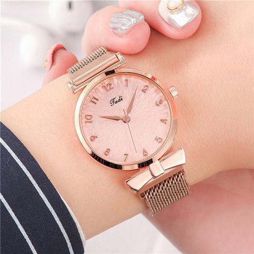 Montre De Luxe Avec Cadran Et Chiffres Pour Femmes, En Acier Inoxydable, Couleur Or Rose, Bracelet En Maille, Qualité Classique