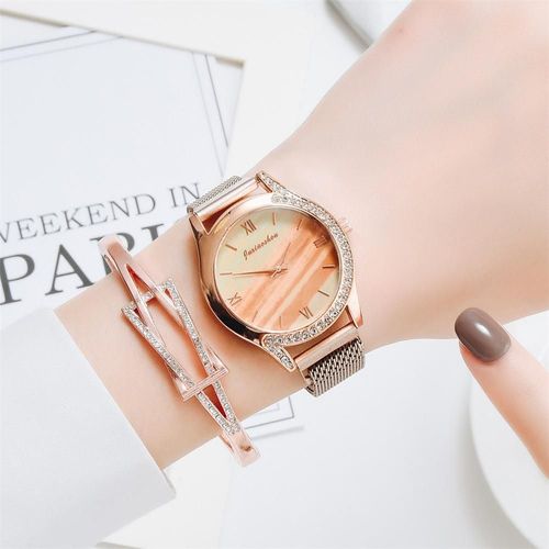 Montres Magnétiques De Luxe Pour Femmes, Or Rose, Bracelet En Maille D'acier Inoxydable, Montres À Quartz Pour Dames, Horloge Minima
