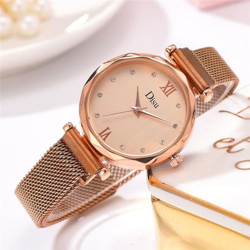 Montre De Luxe En Diamant Pour Femmes, Bracelet Magnétique, Boucle En Maille, Or Rose, Horloge À Quartz, Élégantes, À La Mode