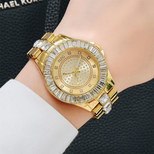 Montre De Sport À Quartz Pour Femmes, Marque De Luxe, En Acier Inoxydable, Diamant Incrusté, Bracelet Doré