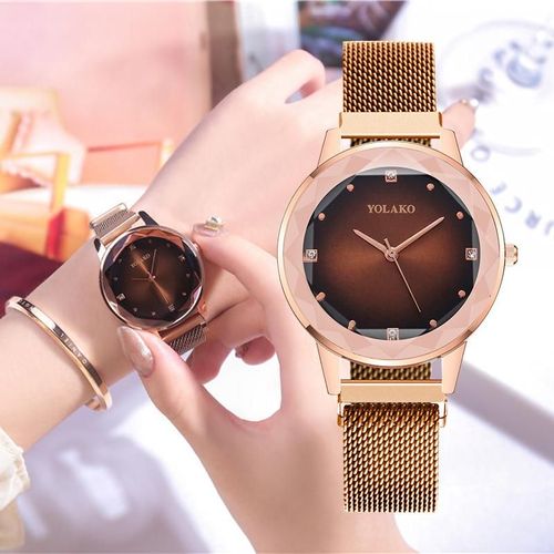 Montre De Luxe En Diamant Pour Femmes, Or Rose, Boucle Magnétique, Bracelet En Maille, Quartz, Élégante, Cadeaux