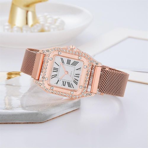 Brillant Cristal Femmes Luxe Mode Montres Or Acier Inoxydable Maille Bracelet Quartz Montre Aimant Boucle Dames Montres