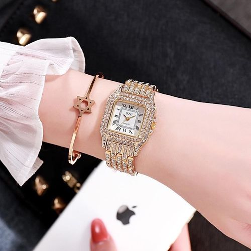 Montres De Luxe À Strass Pour Femmes, Bracelet En Or Rose, En Acier Inoxydable, Horloge À Quartz