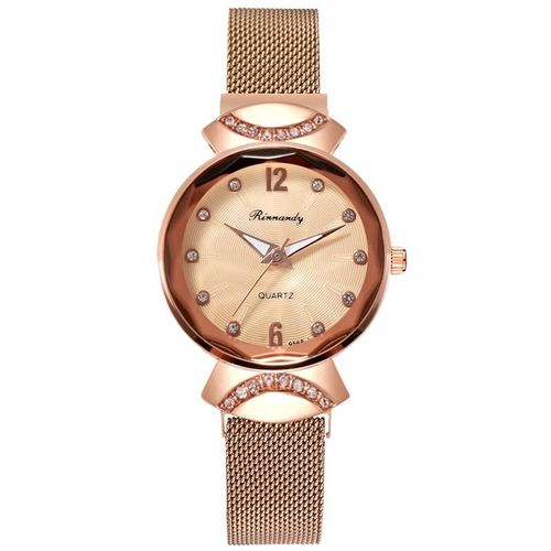 Montre À Quartz En Or Pour Femmes, Élégante, De Luxe, Diamant, Bracelet En Maille Magnétique, Numérique Rom