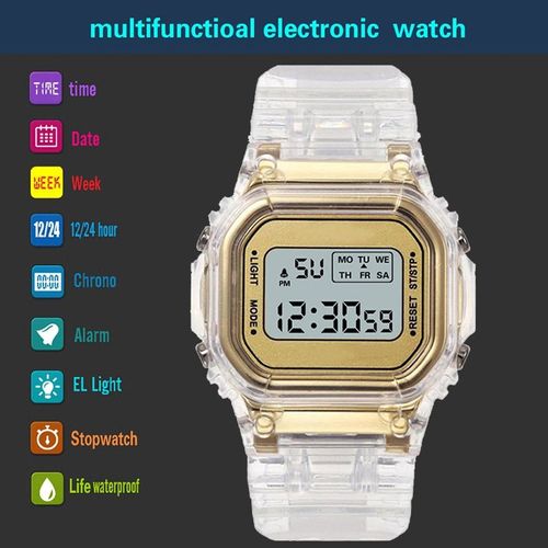 Montre-Bracelet Numérique De Sport Pour Hommes Et Femmes, En Silicone Transparent, Avec Led, Décontracté