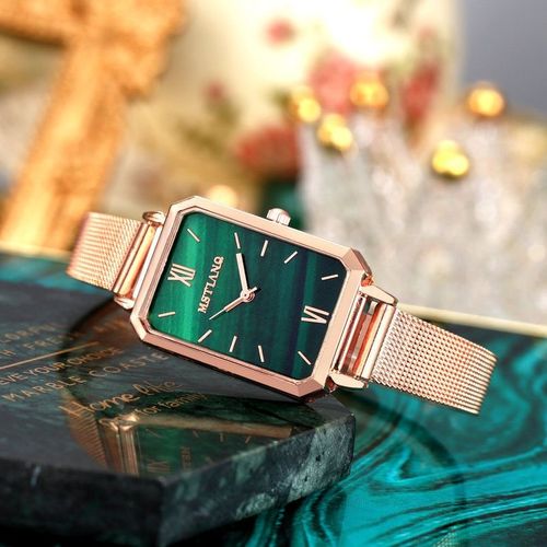 Montre-Bracelet À Quartz Rectangulaire En Cuir Pour Femmes, Marque De Luxe, Noir Et Vert, Élégante, À La Mode