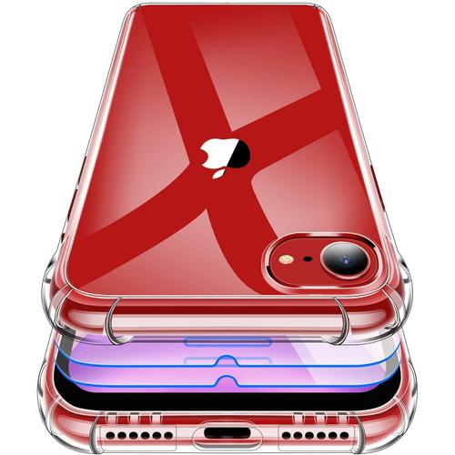 Coque Iphone 7,Avec 2 Pack Verre Trempé, Silicone Antichoc Bumper Protection Cover - Transparente