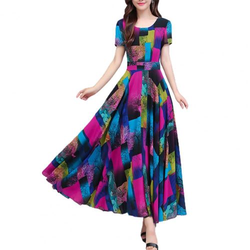 Robe De Soirée Populaire Pour Femmes, Imprimée, Col Ras Du Cou, Coupe Trapèze, Taille Moyenne