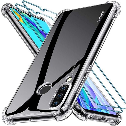 Coque Silicone Pour Huawei P30 Lite Transparent Avec Quatre Coins Renforces + 2 Verres Trempes Little Boutik® Couleur :
