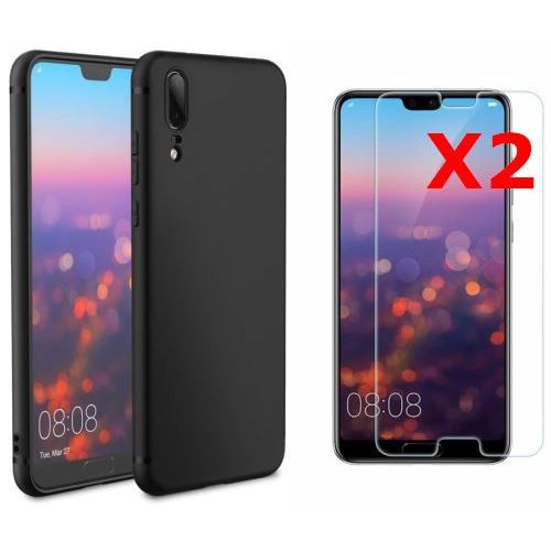Coque Silicone Pour Huawei P30 Lite Etui De Protection Noir Antichoc + 2 Verres Trempes Little Boutik® Couleur :