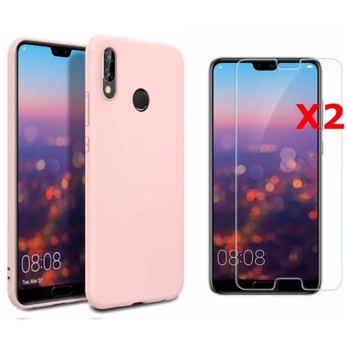 Coque Silicone Pour Huawei P30 Lite Etui De Protection Rose Antichoc + 2 Verres Trempes Little Boutik® Couleur :