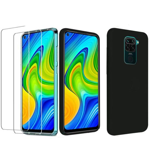 Coque Silicone Tpu Couleur Noir + 2 Verres Trempes Pour Xiaomi Redmi Note 9 Little Boutik® Couleur :