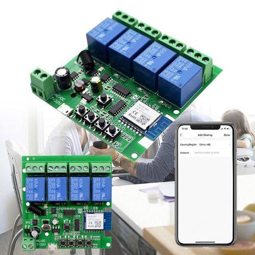 Interrupteurs de lumière WiFi RF, 4 canaux, contrôleur de porte de Garage, DC7-32V