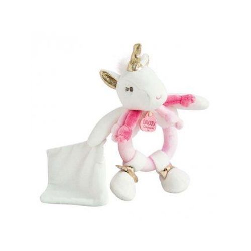 Hochet Doudou Licorne Feerique Blanche Rose Or 17 Cm - Avec Boite Cadeau - Jouet Bebe Fille