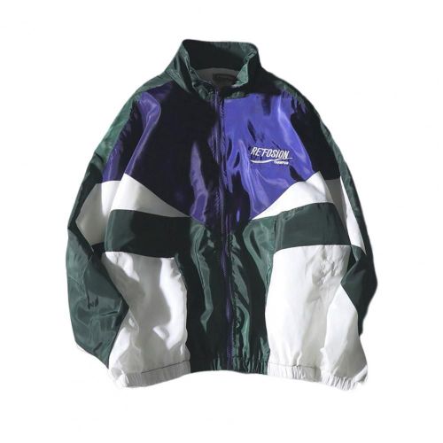 Coupe-Vent Élégant Pour Hommes, Manteau D'automne, Bloc De Couleur, Col Rabattu, Manchette Élastique, Poches