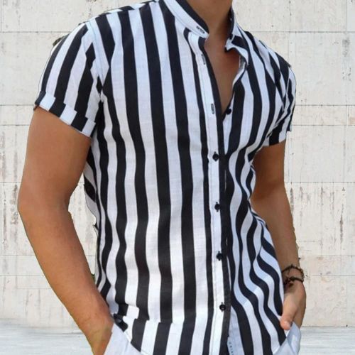 Chemise À Rayures À Manches Courtes Pour Homme, Vêtement Respirant Et Durable, À Col Rond, Doux, Pour Un Usage Quotidien, Pour L'été