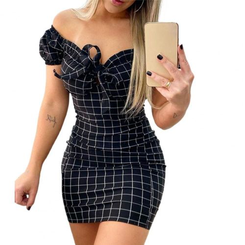Robe De Soirée Sans Bretelles Pour Femmes, Robe Fourreau Imprimée, Manches Courtes, Populaire