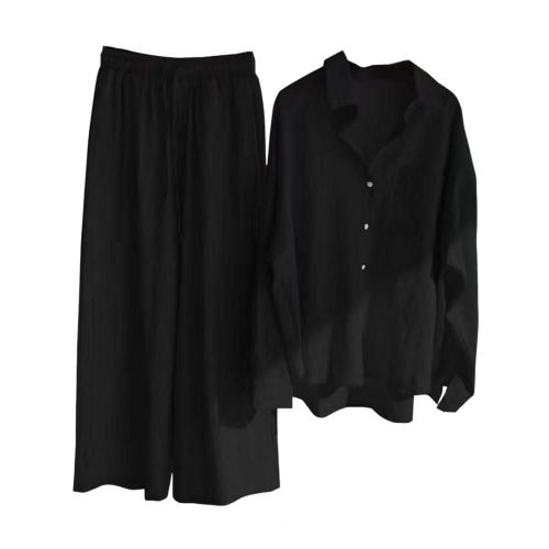 Ensemble Chic À Col Rabattu Pour Femme, 2 Pièces/Ensemble Haut Et Pantalon, Manches Longues, Type Ample, Taille Haute, Costume Cardigan