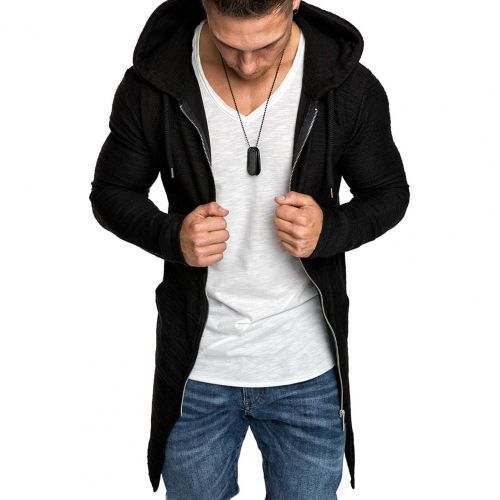 Manteau Mi-Long Avec Fermeture Éclair Pour Homme, Veste Décontractée, Couleur Unie, Automne Hiver
