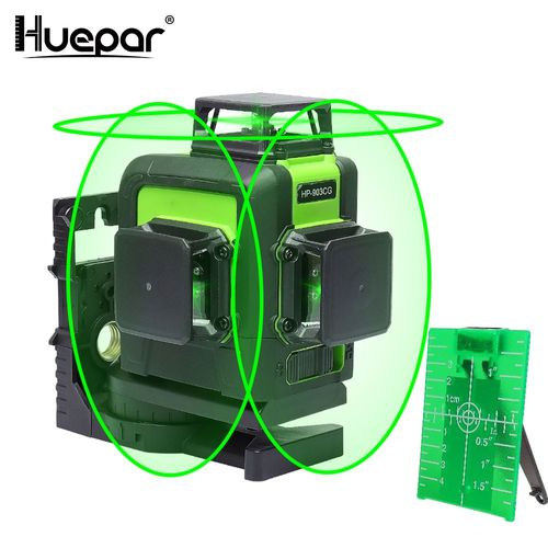 Huepar Niveau Laser 12 Lignes 3D Ligne Croisée Faisceau Vert Laser Ligne Auto-Nivelante 360 Verticale Horizontale En Croix Puissant-903CG