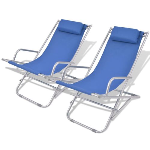 Vidaxl Chaises Inclinables De Terrasse 2 Pcs Acier Bleu