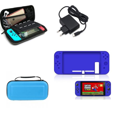 Chargeur Secteur Nintendo Switch + Housse Transport + Étui Silicone + Film Protection Écran - Pack Bleu - Straße Game