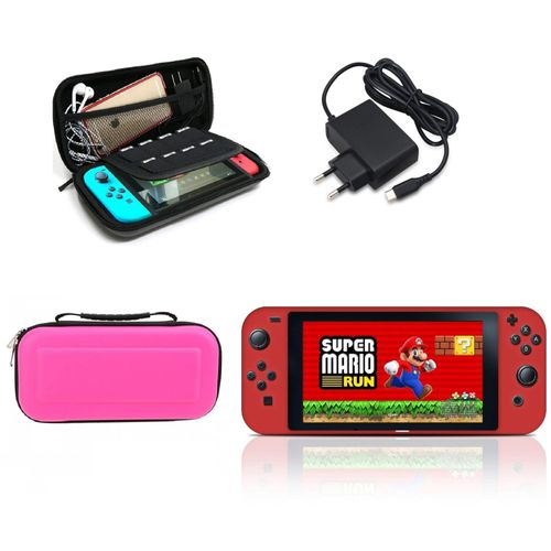 Chargeur Secteur Nintendo Switch + Housse Transport + Étui Silicone + Film Protection Écran - Pack Rose - Straße Game
