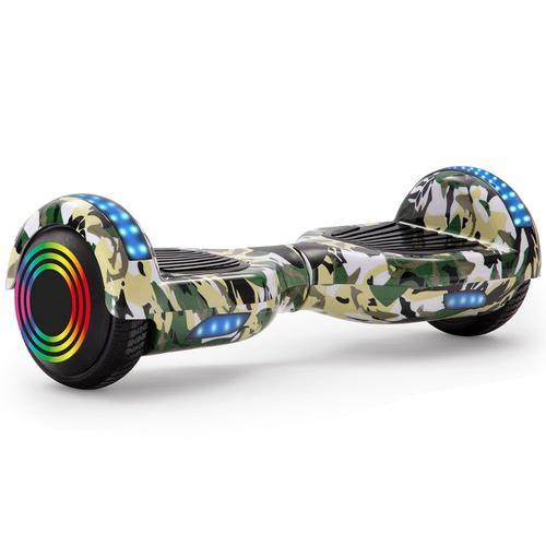 Gyropode 6,5 Pouces Vert Camouflage Hoverboard Bluetooth Scooter Électrique Led Colorés 2 Lumières De Roues Skateboard
