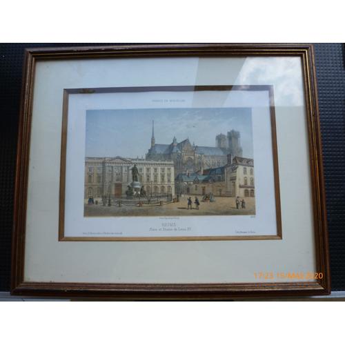 Reims Place Et Statue Louis Xv (Pl Royale) - Lith. Becquet N? 409