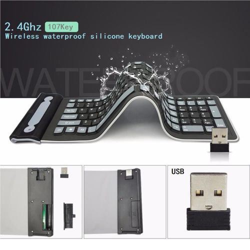 Clavier mécanique sans fil en silicone, clavier flexible et silencieux, accessoire informatique ergonomique pour ordinateur portable de voyage, 107 prédire